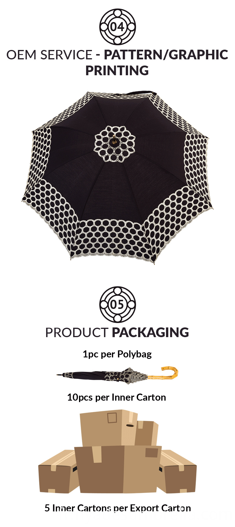 Parasol de mariage Manuel ouvert parapluie droit Packagin Wedding Parasol Manual Open Straight Umbrella Packagin